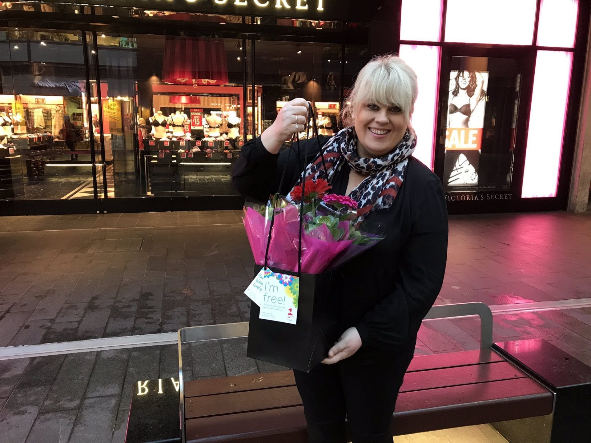100 bouquets of flowers were left at Liverpool ONE to bring smiles on Blue Monday