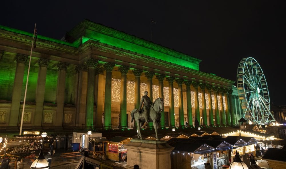 Liverpool landmarks go sparkling green to support NSPCC