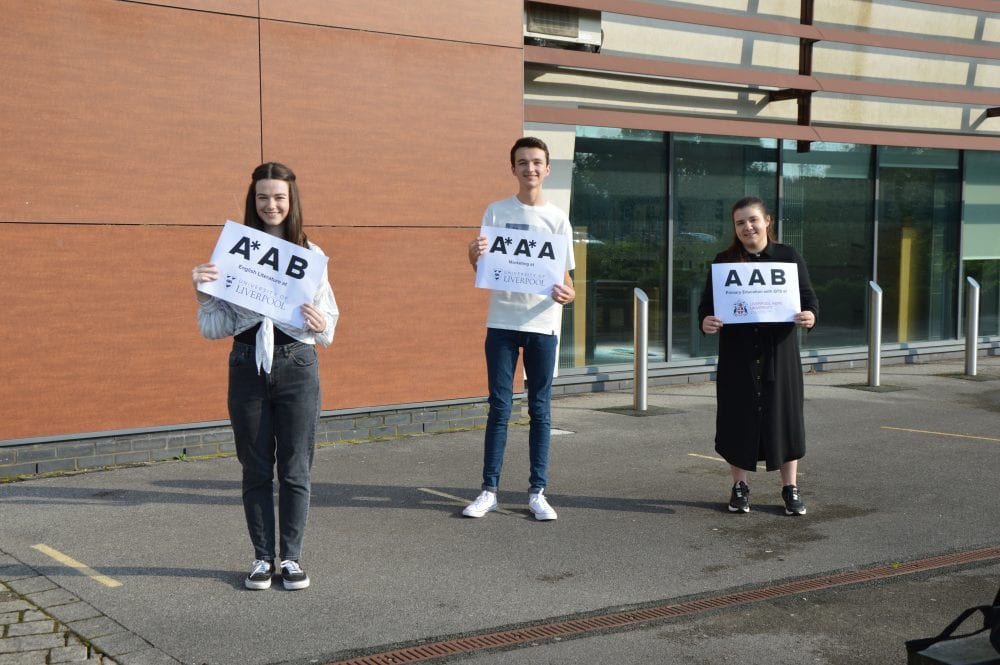 Students celebrate at Hugh Baird College as they collect their A-level and BTEC results