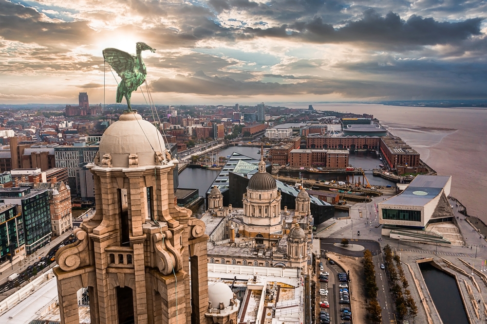 Liverpool aerial - Liver Bird - Liver Building, Liverpool Images - copyright free