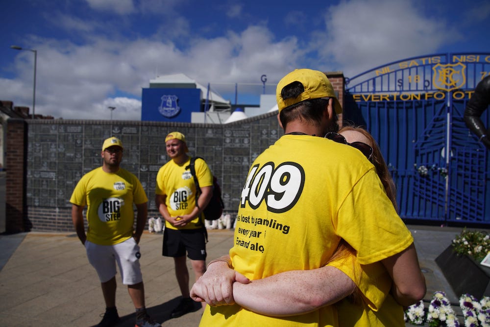 Everton fan joined families who walked from Manchester to Liverpool to call for gambling ads changes