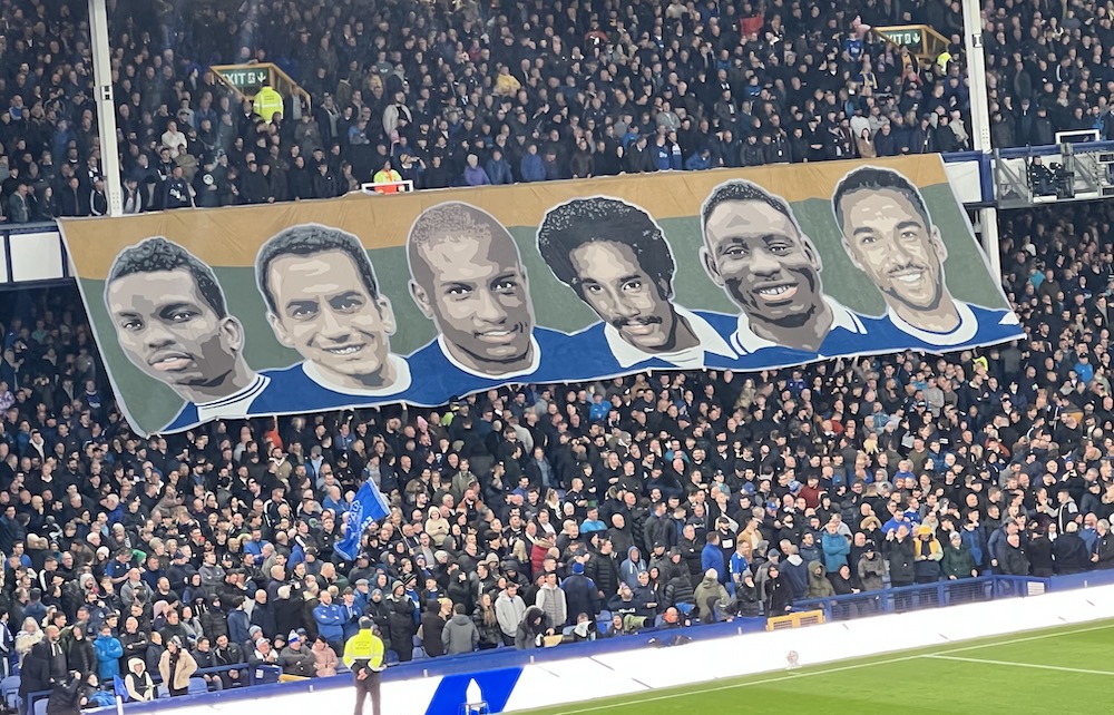 Huge Everton banner unveiled at Goodison to mark Black History Month | The  Guide Liverpool