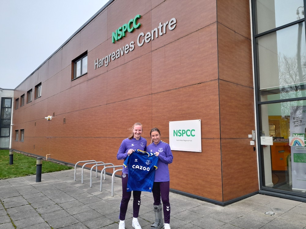 Everton FC players learn about domestic abuse work at NSPCC Liverpool office
