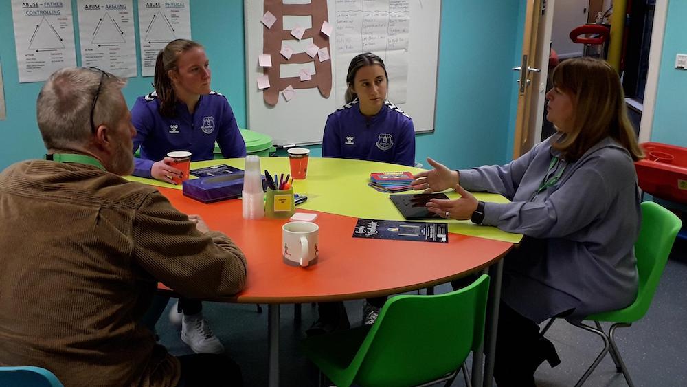 Everton FC players learn about domestic abuse work at NSPCC Liverpool office