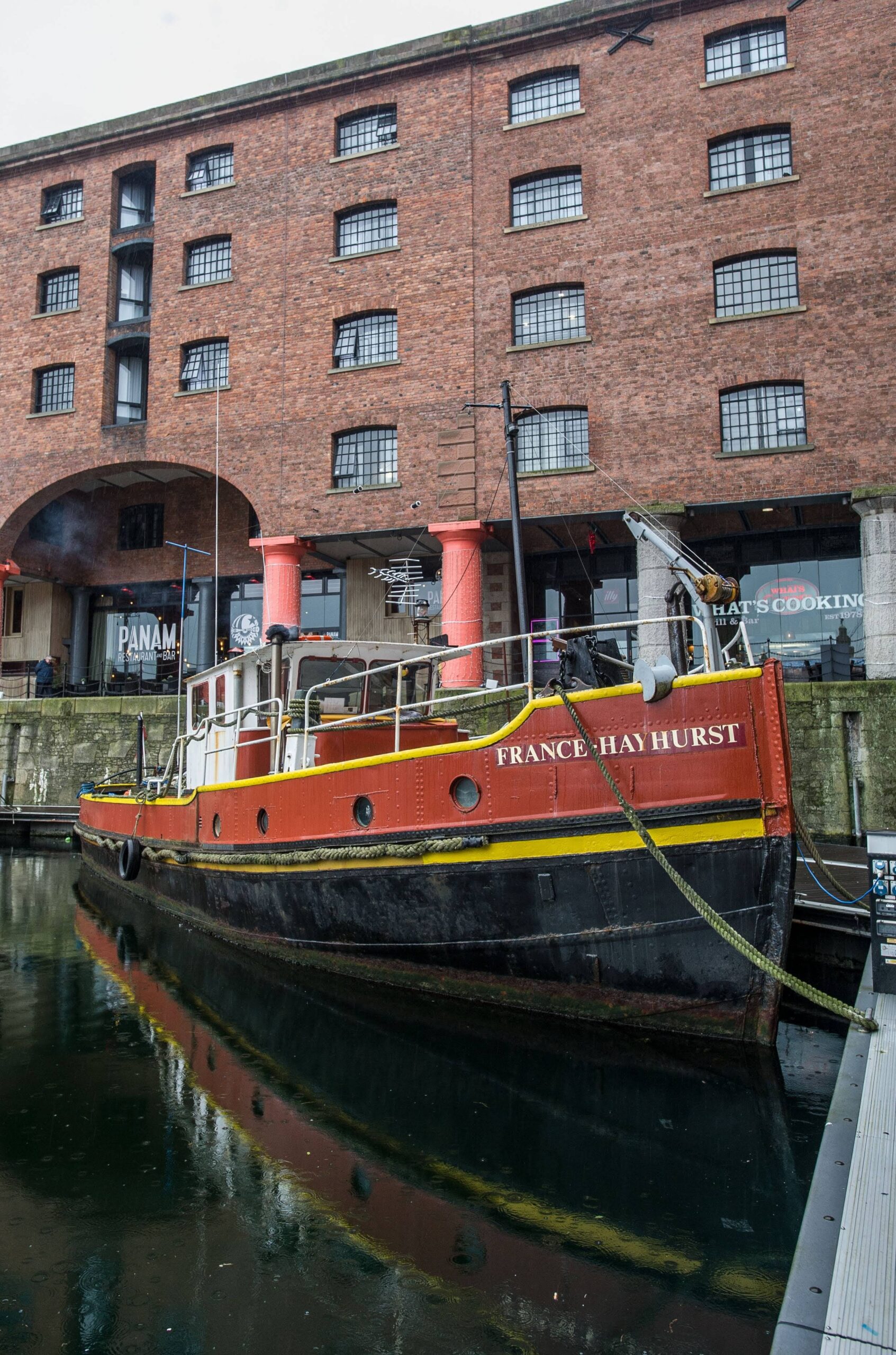 Exterior of the France-Hayhurst docked at the Royal Albert Dock, Liverpool. Photo by James Maloney