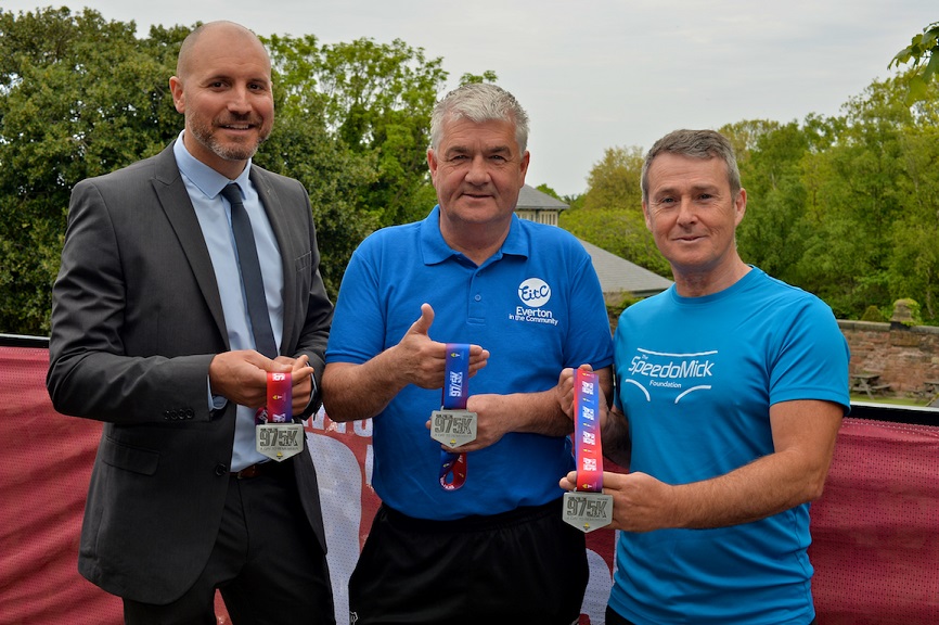 RFT97 2023 Launch Michael Salla (Everton in the Community) and Ian Snodin with Speedo Mick Pic Paul Francis Cooper