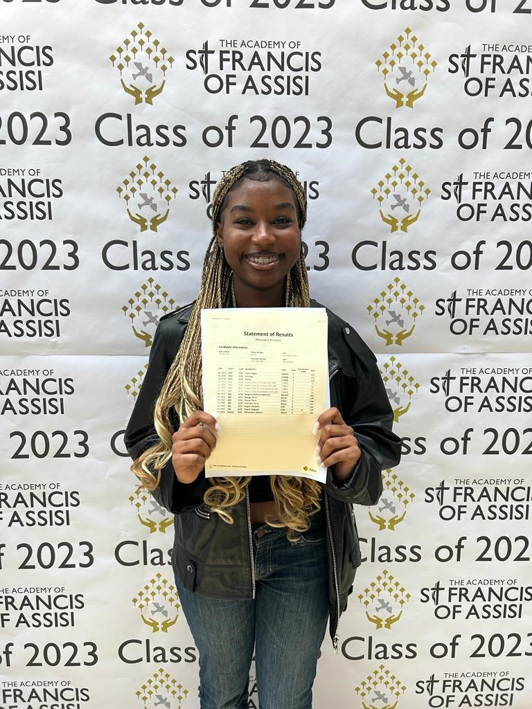 GCSE Results Day - Head girl of The Academy of St Francis of Assisi, Annaelle Mbolokele