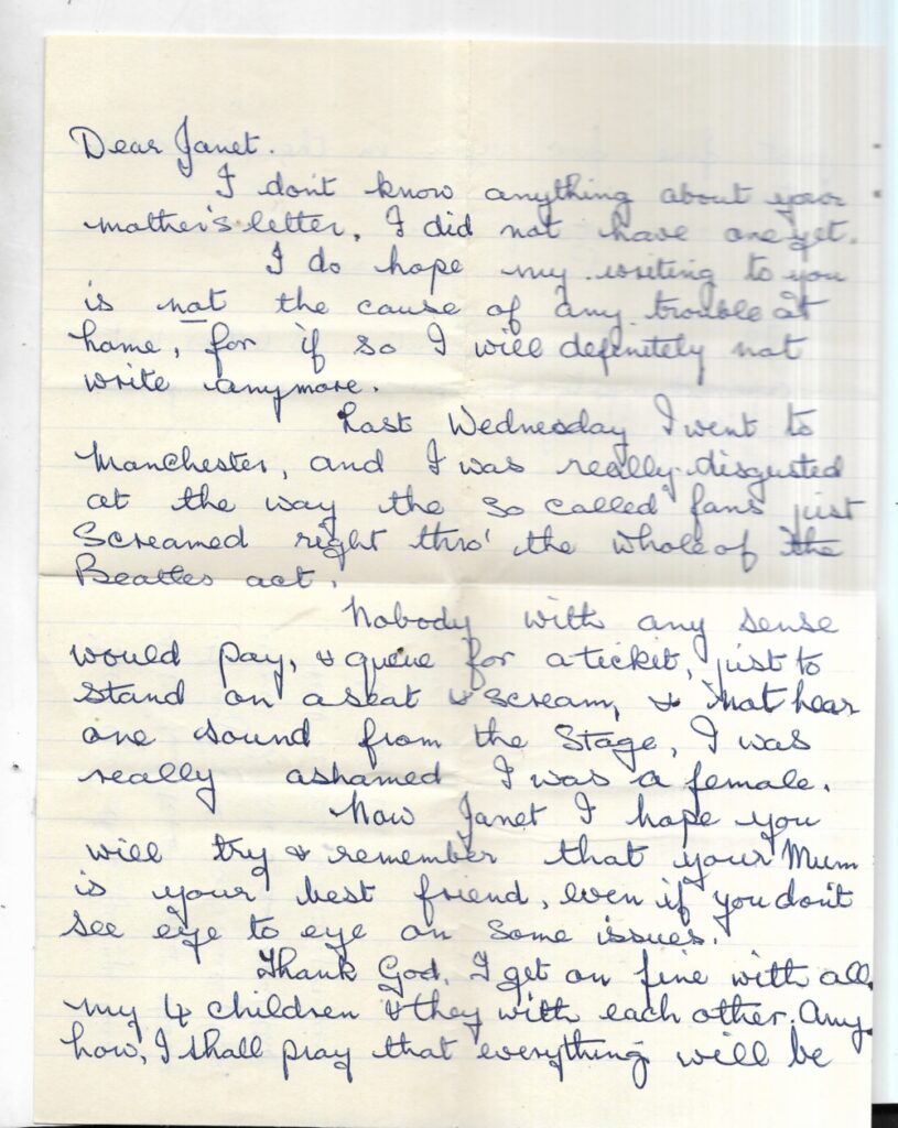 George Harrison: Mother answers fan mail. Credit: PA