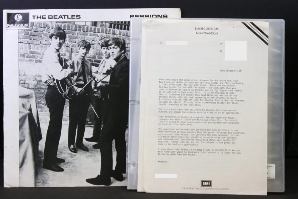 Beatles Unseen Album Sessions front cover and EMI memorandum