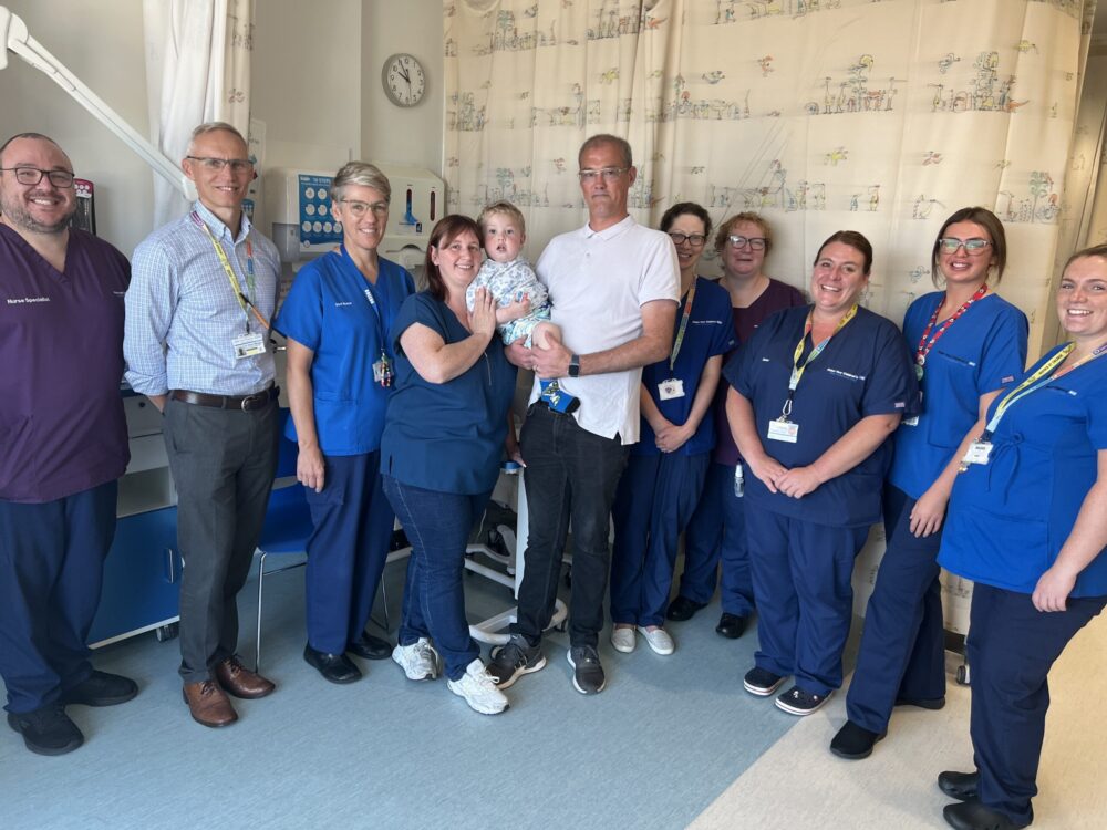 Aedan with parents and renal and dialysis team at Alder Hey