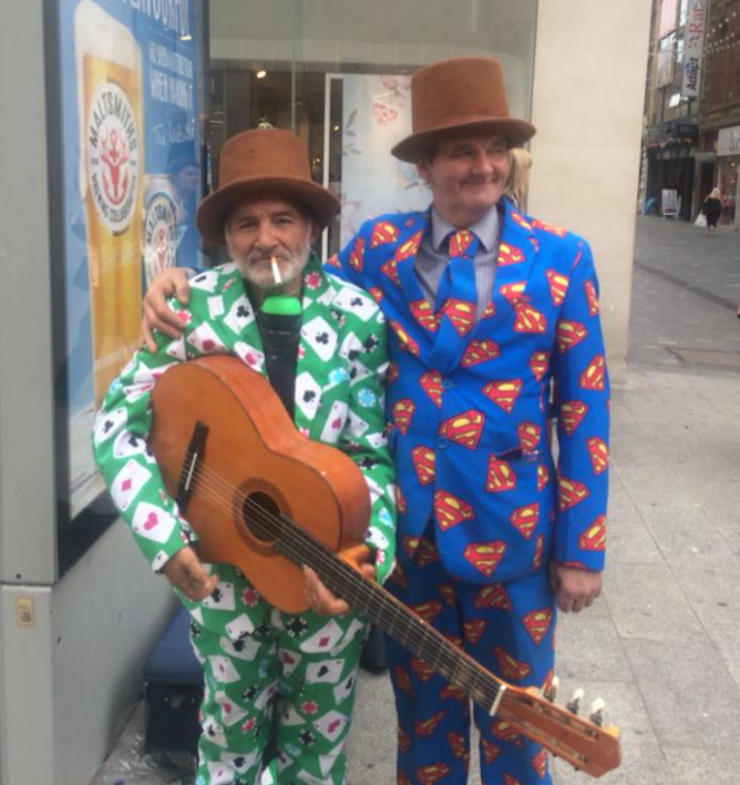 Busker Pete (L) and Mr Old Hall Street (R). Image provided by La Vida Liverpool