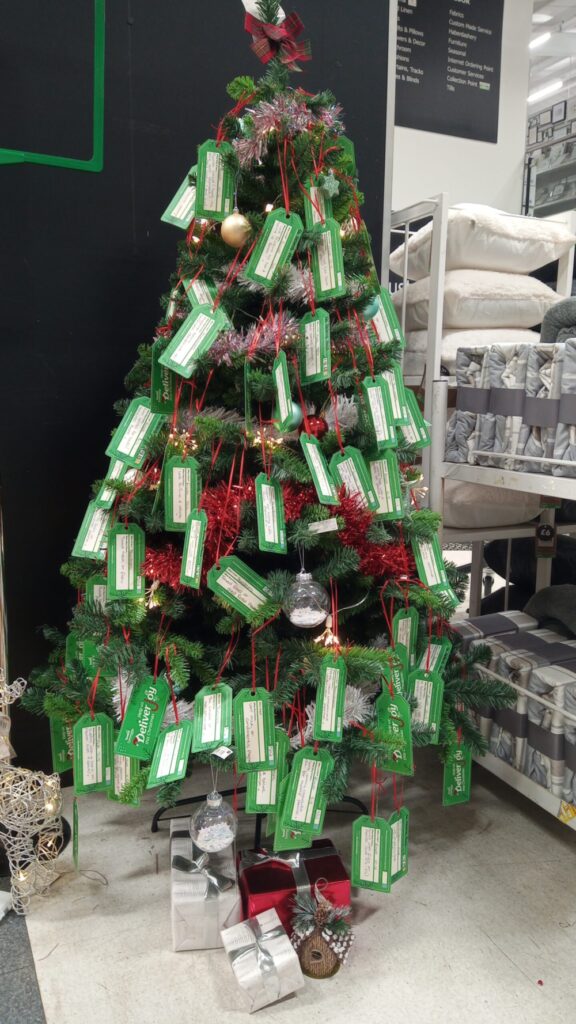 The tree with tags on for the Dunelm Christmas appeal