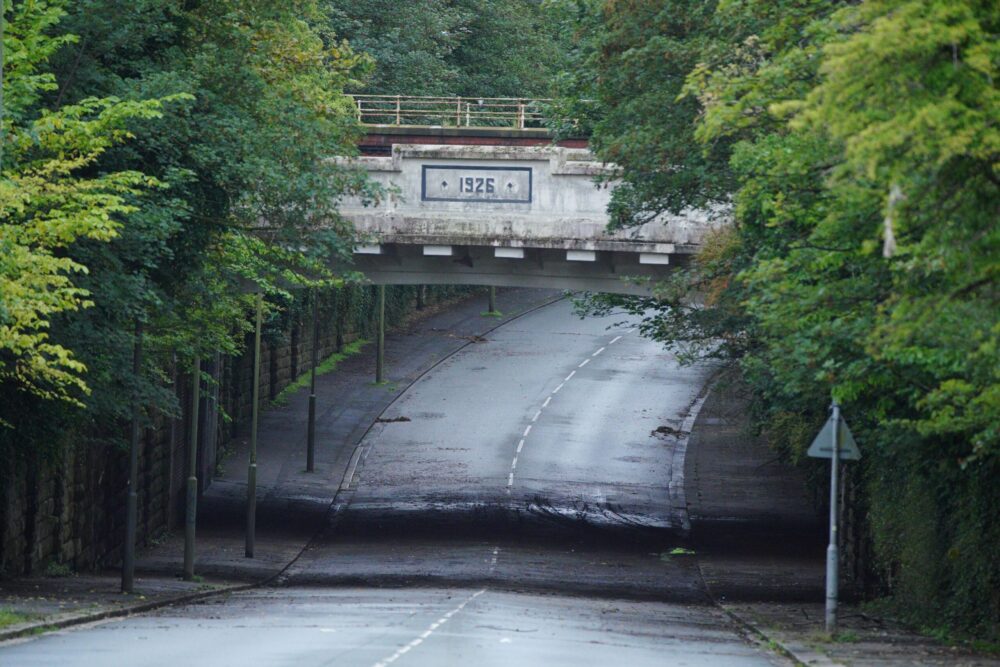 Site of the flooded road in Mossley Hill