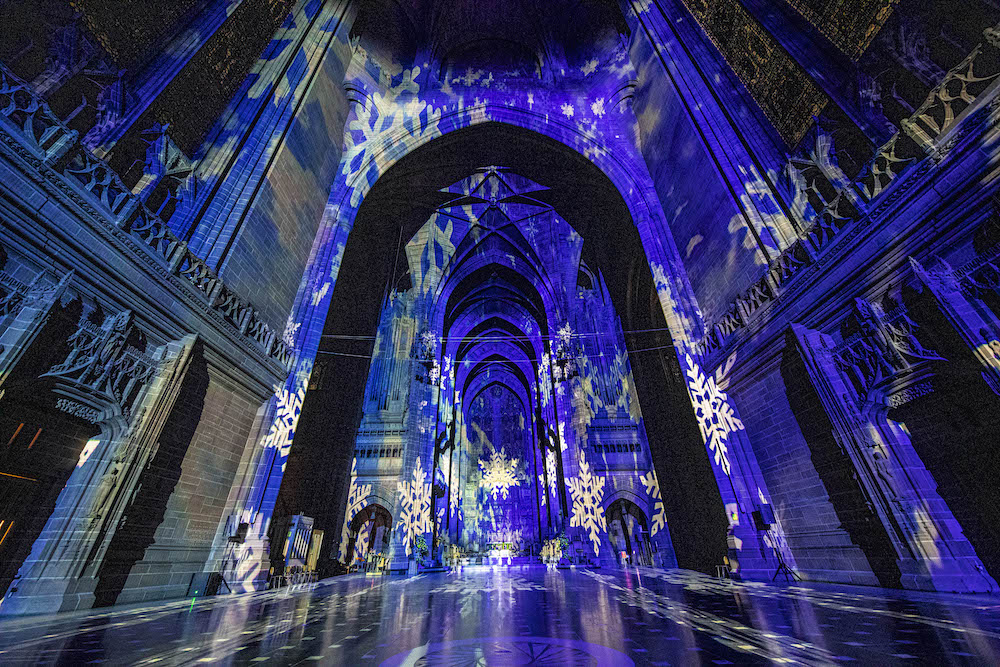 Liverpool Cathedral. The Light Before Christmas: The Angles Are Coming! 2022. Credit: Luxmuralis