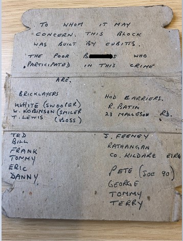 St Anne Street time capsule note. Image provided by Merseyside Police