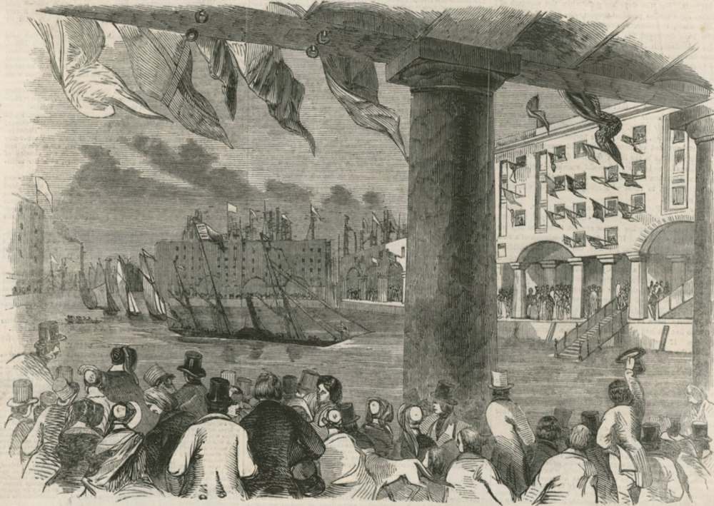 Prince Albert at the opening of the Albert Dock, 30 July 1846, from the Pictorial Times, 1st August 1846. Credit: NML