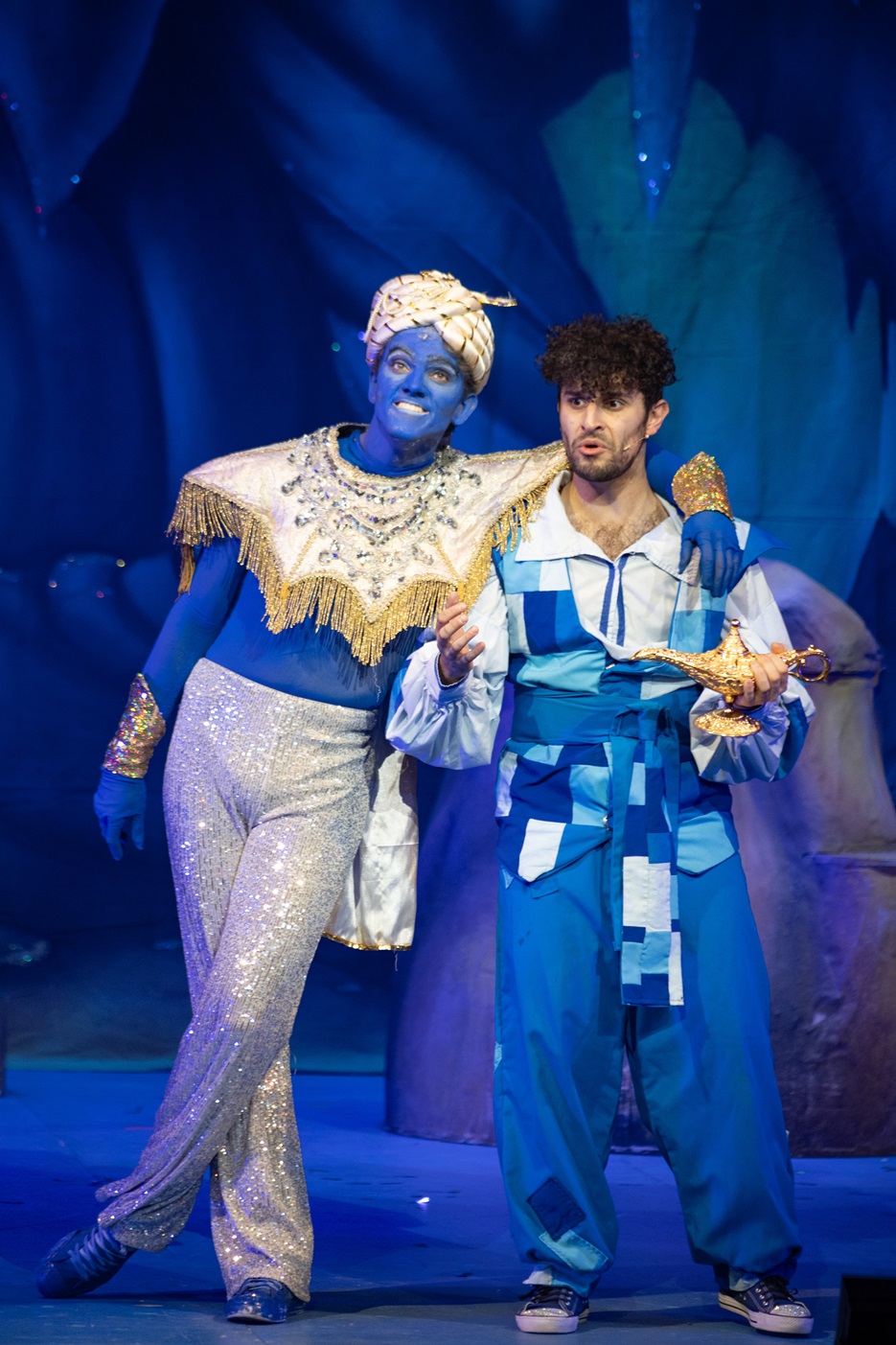 Tim Lucas as The Genie, and Alex Adam as Aladdin - Aladdin - Credit David Munn