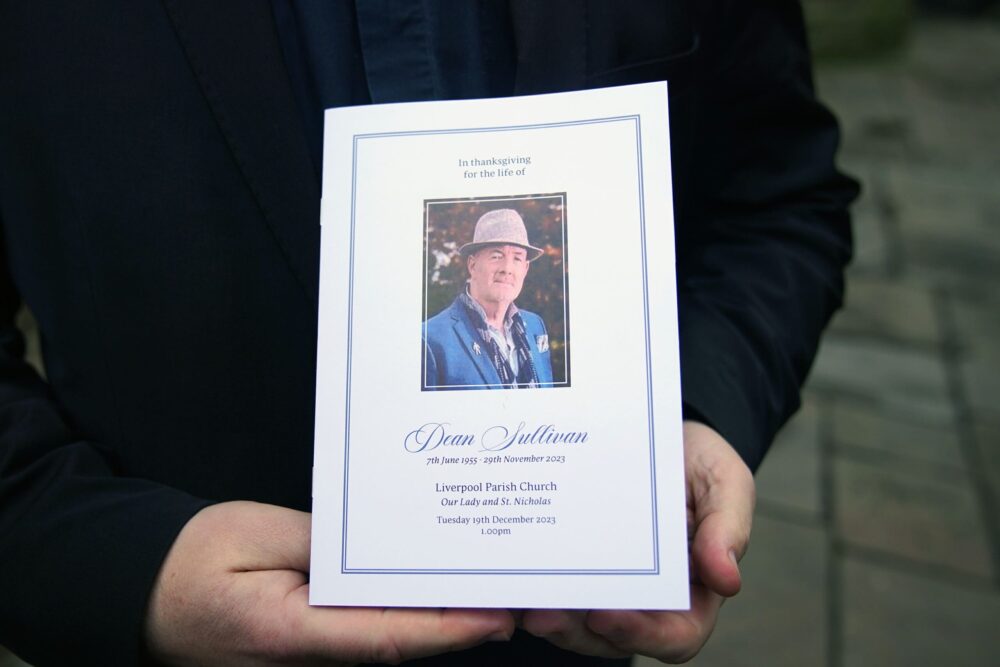 An order of service for the funeral for former Brookside actor Dean Sullivan (Peter Byrne/PA)