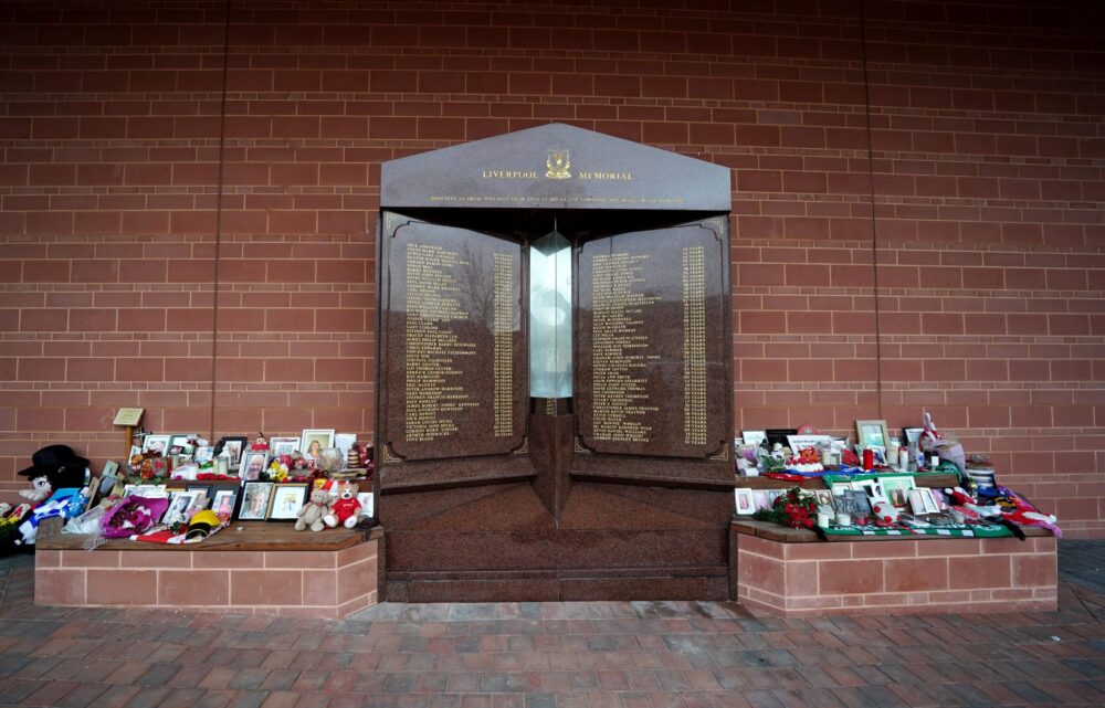 Hillsborough memorial at Anfield. Credit: PA