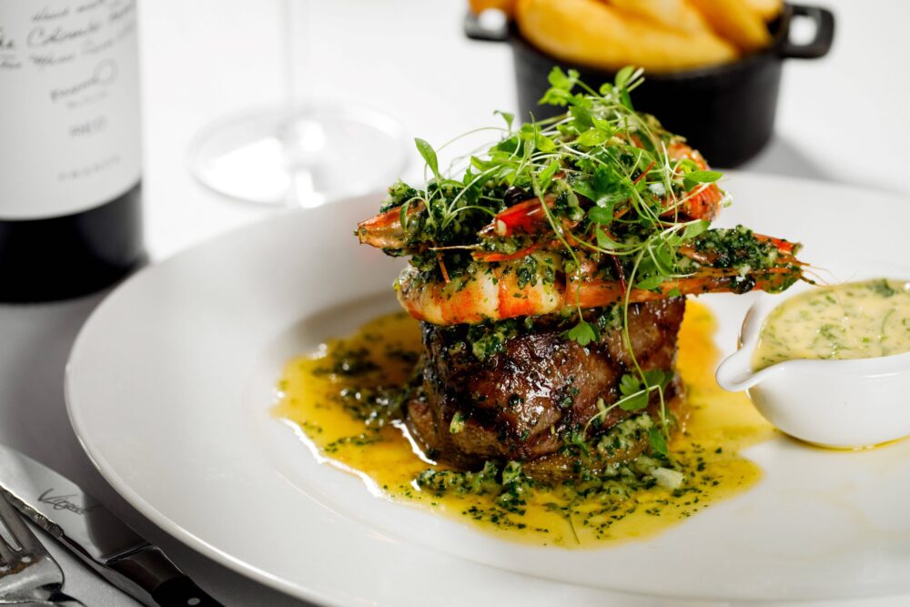 Fillet Steak with Garlic King Prawns. Credit: MPW Liverpool