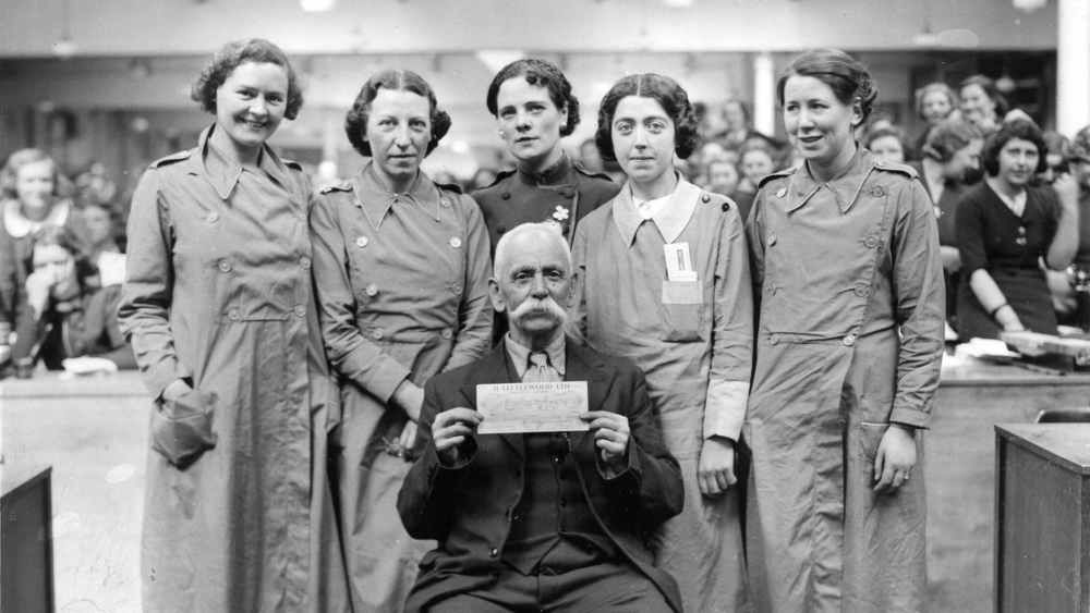 William Henry Whotton being presented with a cash cheque of £236 in 1938. (Press Handout)