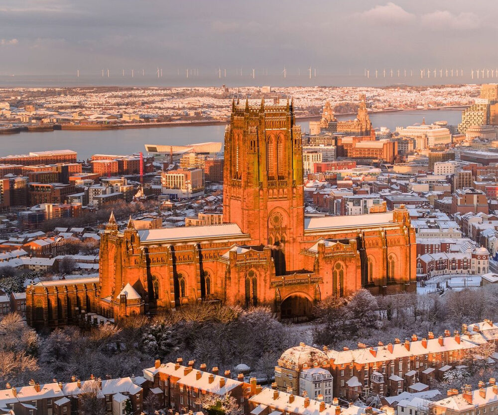 Liverpool Cathedral - Snow Credit: Drone Captured Moments
