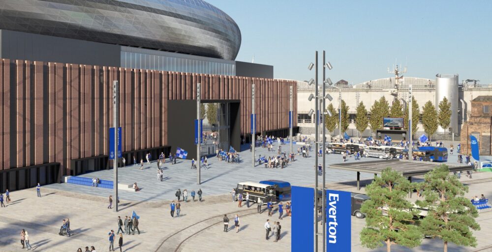 Blue glass bricks in CGI. Credit: Everton Stadium