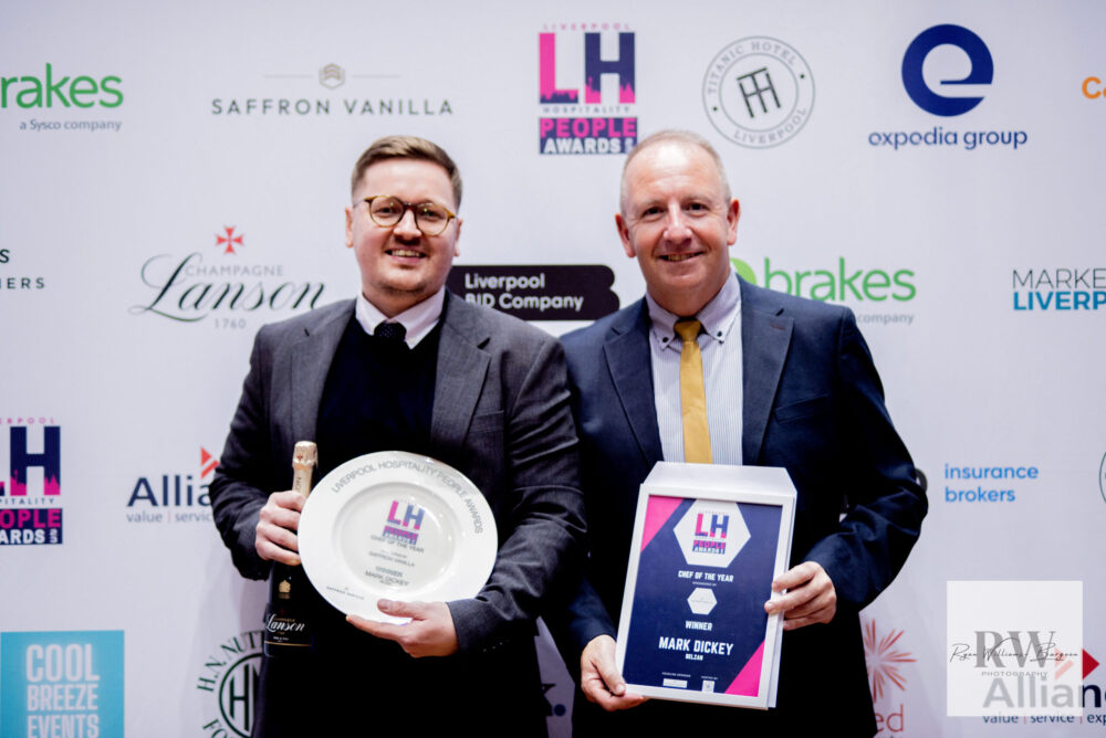 Chef of the Year 2023 - Mak Dickey with Stephen Ramsden Saffron Vanilla. Credit: Liverpool Hospitality People Awards