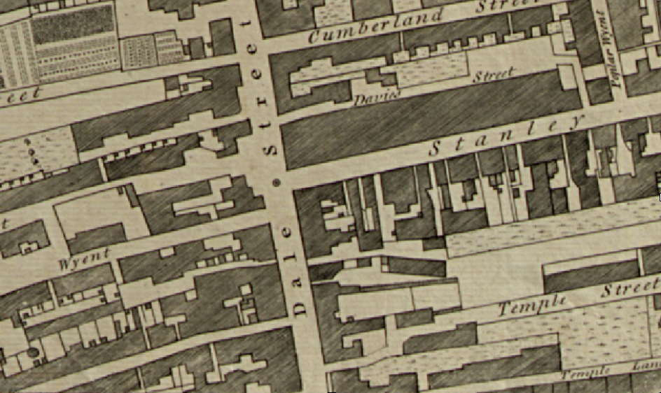 Map of Liverpool showing the location of a Sanctuary stone on Dale Street. Image provided by National Museums Liverpool / Dr Mark Adams