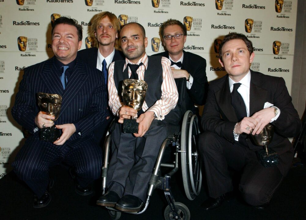 Cast of The Office. (From left to right) Ricky Gervais, Mackenzie Crook, Ash Atalla, Stephen Merchant and Martin Freeman. Credit: PA