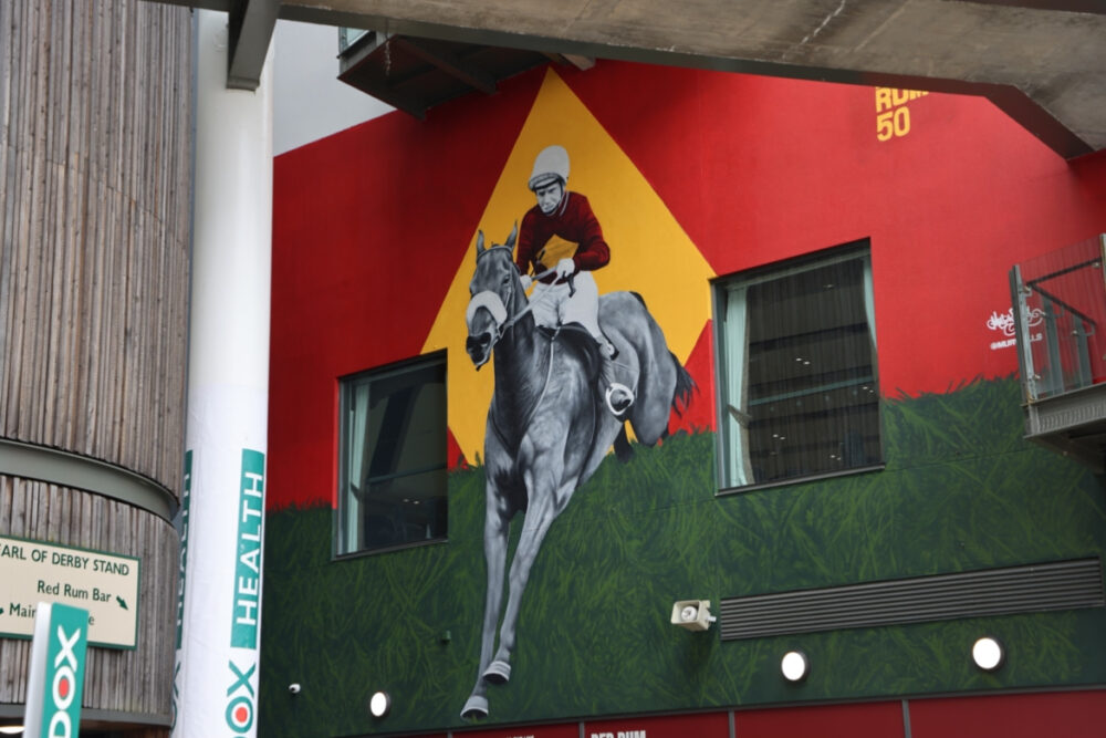 Red Rum Mural - Aintree Racecourse - The Guide Liverpool - Grand National 2024 Opening Day