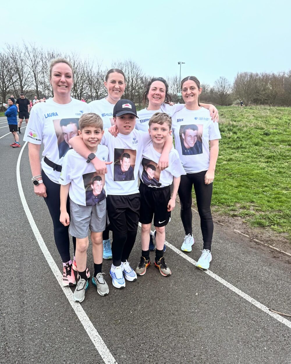 Members of the kNOwKnifeCrime campaign team with their children who are taking part in the relay event tomorrow. Laura's son Harrison is wearing the cap