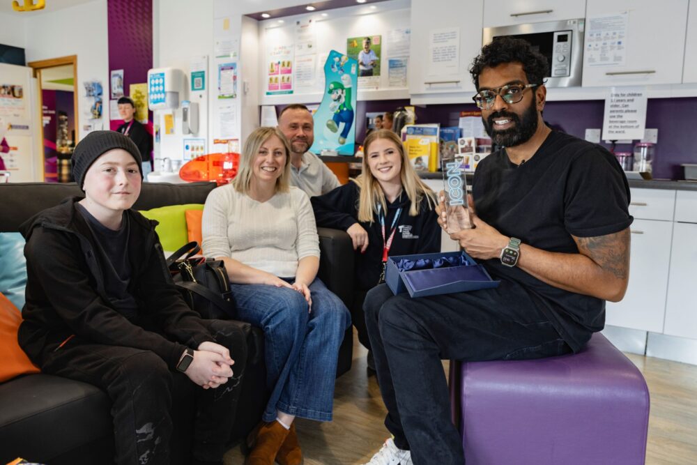Romesh with Icon trophy. Credit: Alder Hey / Teenage Cancer Trust