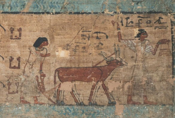 Ploughing and harvesting in the afterlife, from the Book of the Dead of Bakhenkhons. Credit: Creatures of the Nile / Victoria Gallery and Museum 