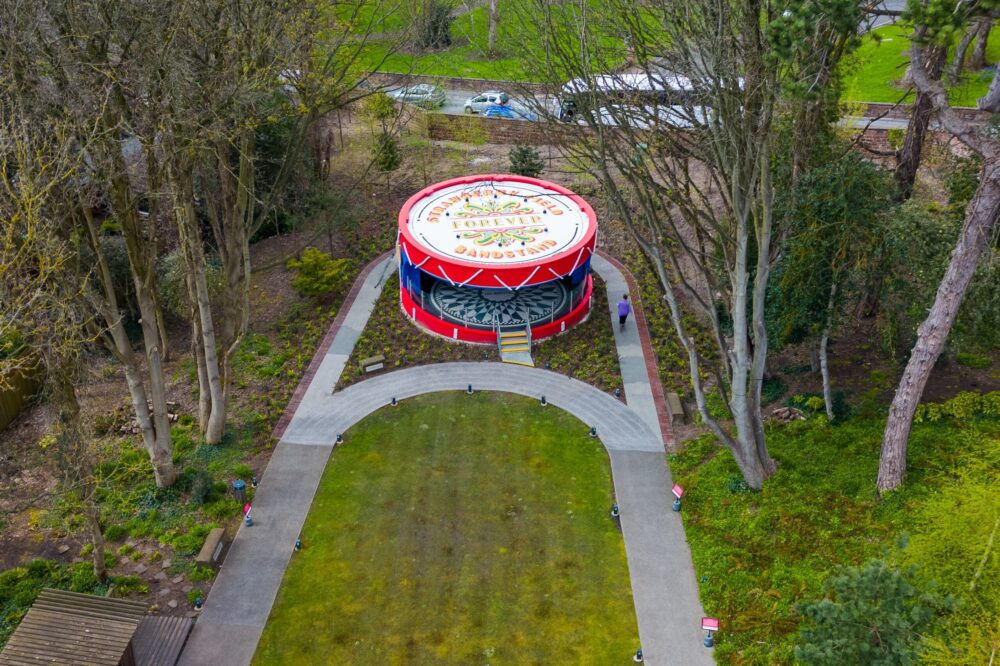 Strawberry Field Bandstand & gardens from above - credit jg_drones
