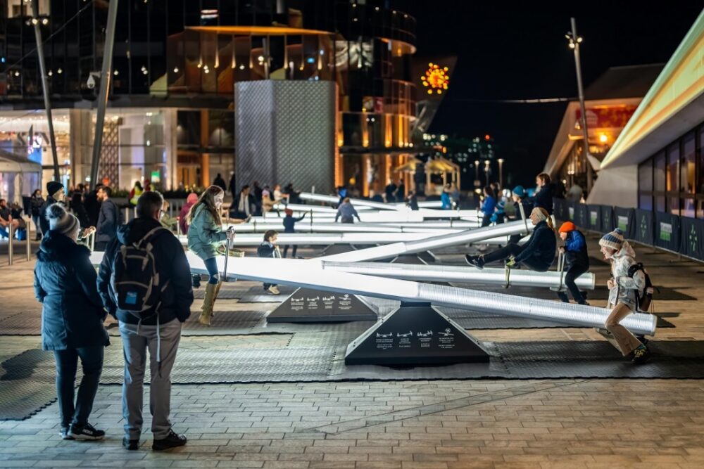 See-saws will be located on the Pier Head as part of River of Light 2024. Image provided by Liverpool City Council