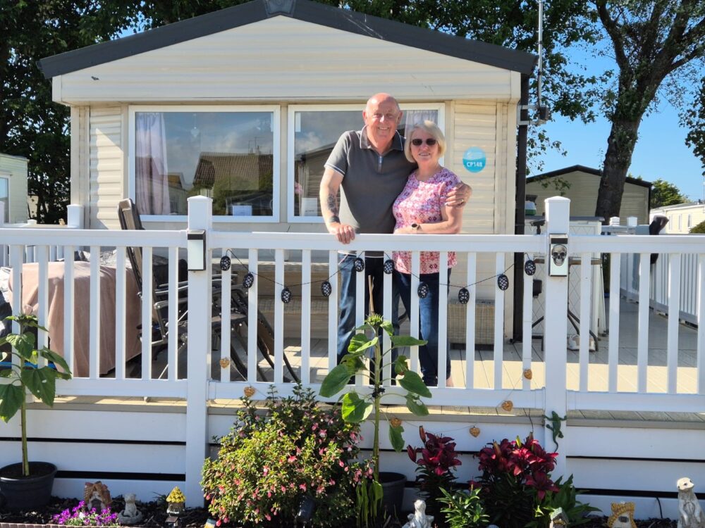 David Cope and wife Julie at their caravan in Prestatyn, Wales.