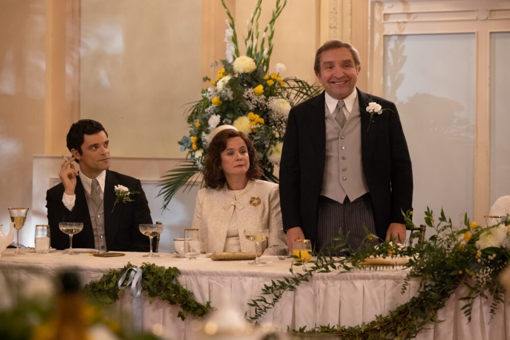 Jacob Fortune-Lloyd, Emily Watson and Eddie Marsan in Midas Man. Credit: Signature Entertainment