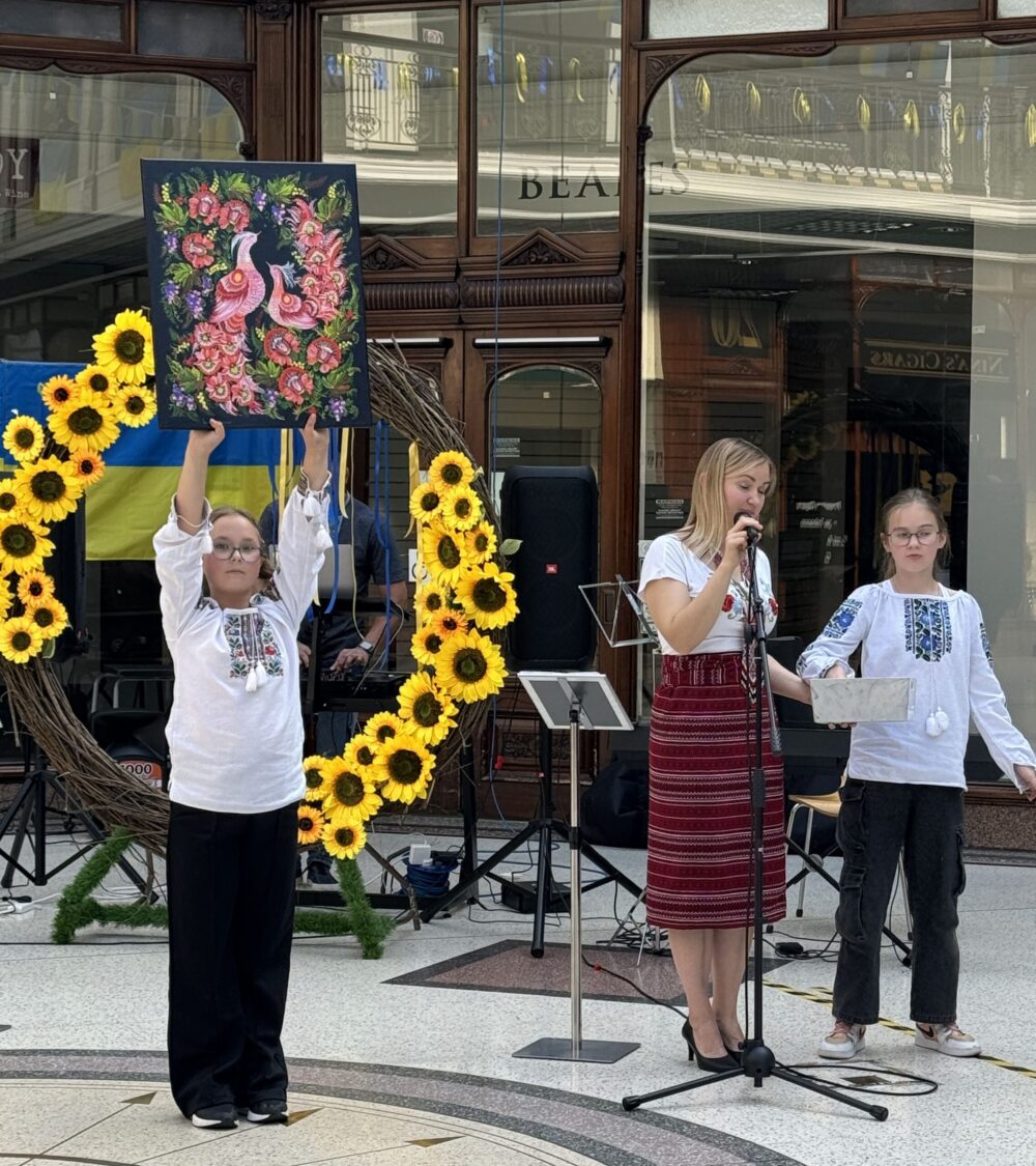 Shoppers enjoyed a celebration of Ukrainian culture at the International Peace Day event at Wayfarers Shopping Arcade on Lord Street in Southport. Photo by Nina Karetska