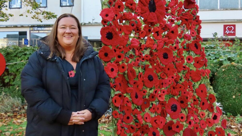 A beautiful Poppy Drape made with 10,000 knitted crochet poppies has been unveiled in the Remembrance Gardens on Lord Street in Southport. It was created by volunteers from the Southport Hookers group, working with Southport Royal British Legion. The installation was unveiled by Sefton Council Leader Cllr Marion Atkinson alongside local cadets. Photo by Andrew Brown Stand Up For Southport