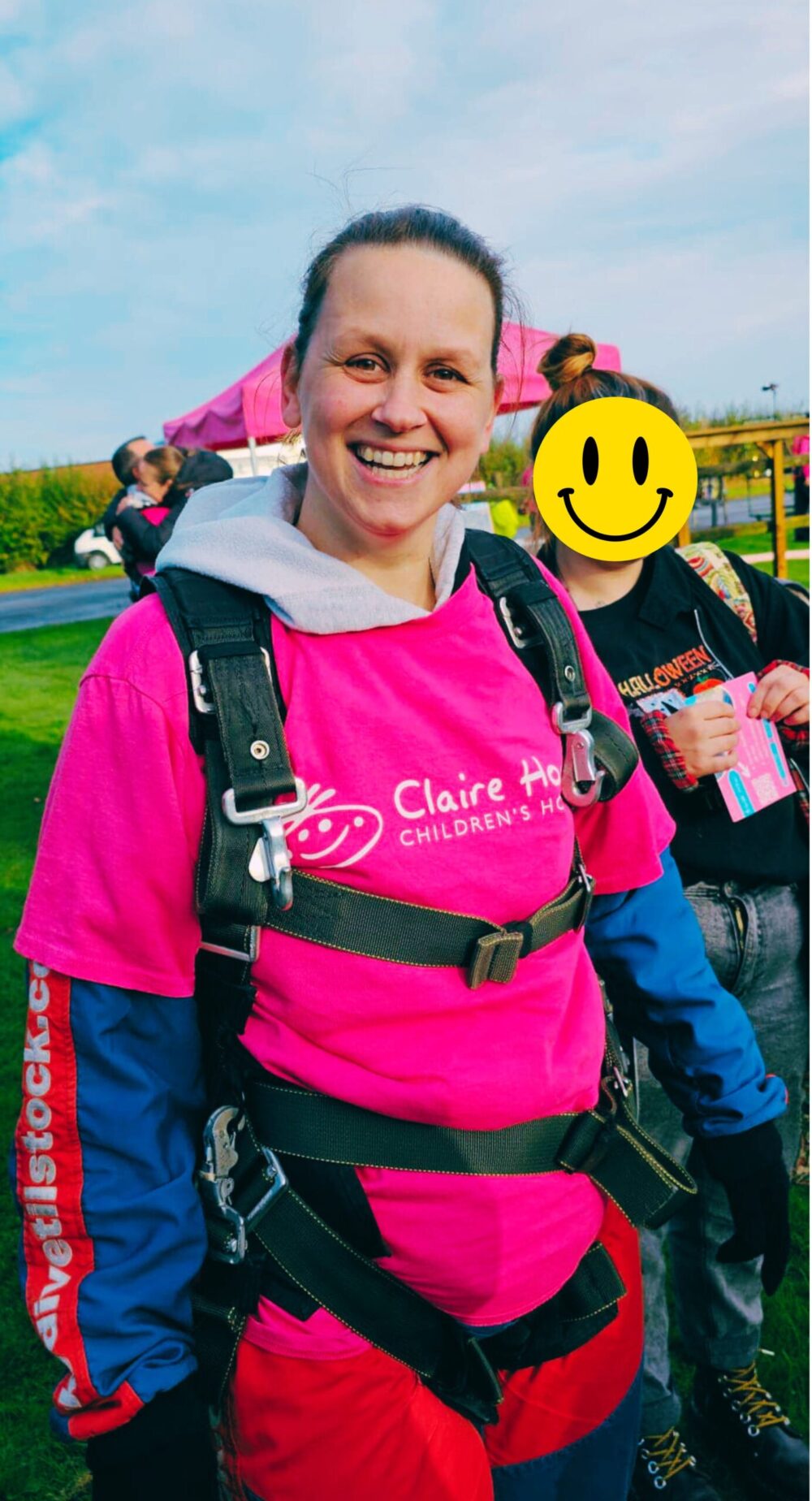 Rebecca Smith all smiles after skydive.