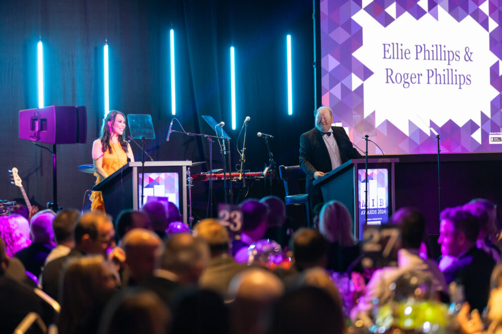 The Merseyside Independent Business Awards 2024 hosts Ellie and Roger Phillips