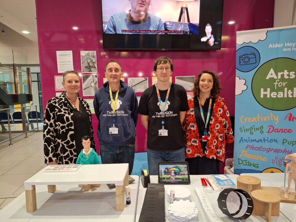 L-R Rachel Rogers DaDa Executive Producer, Paul McCann Director of Twin Vision, Chris Walsh, Artist with Twin Vision , Katie O'Callaghan from Alder Hey.