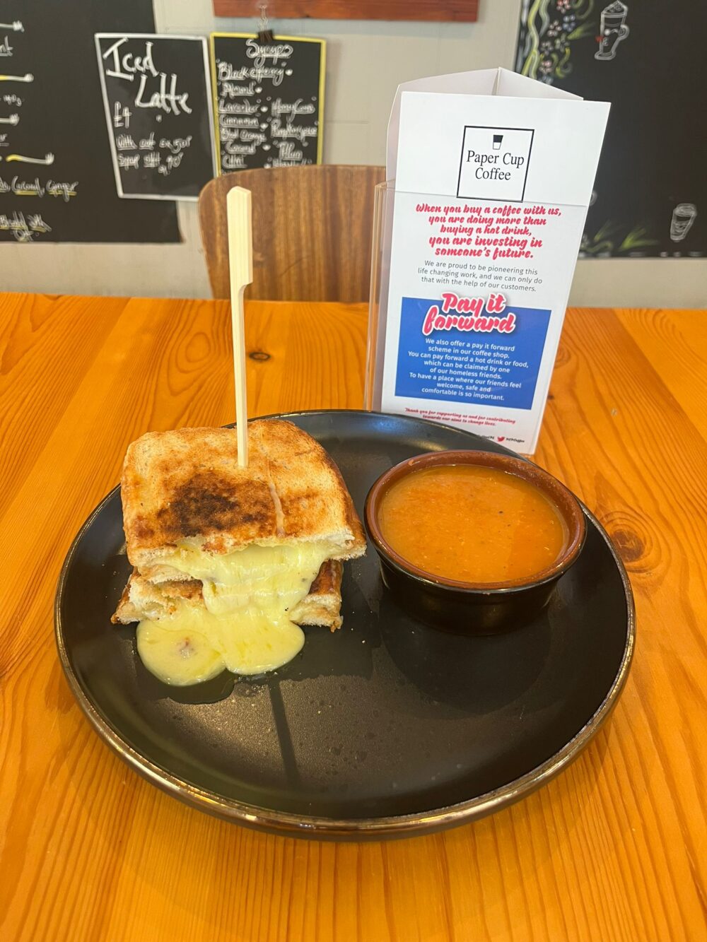 Paper Cup Coffee's doorstep cheese toastie with dipping tomato soup