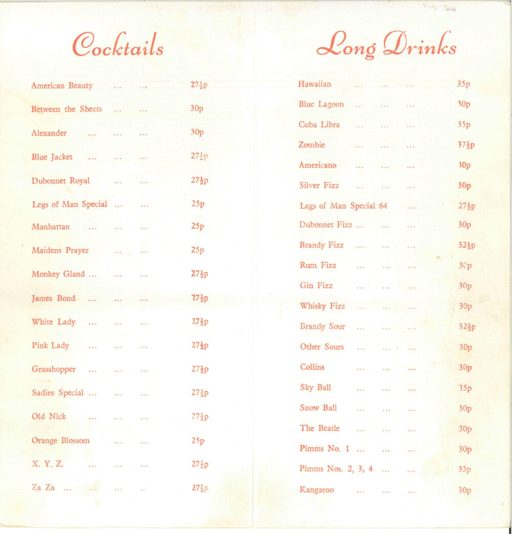 Legs of Man cocktail list open on drinks - (c) National Museums Liverpool