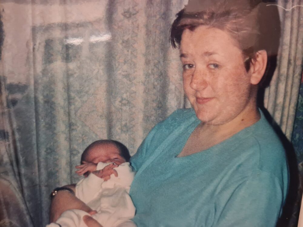 Chloe as a baby with mum Carol