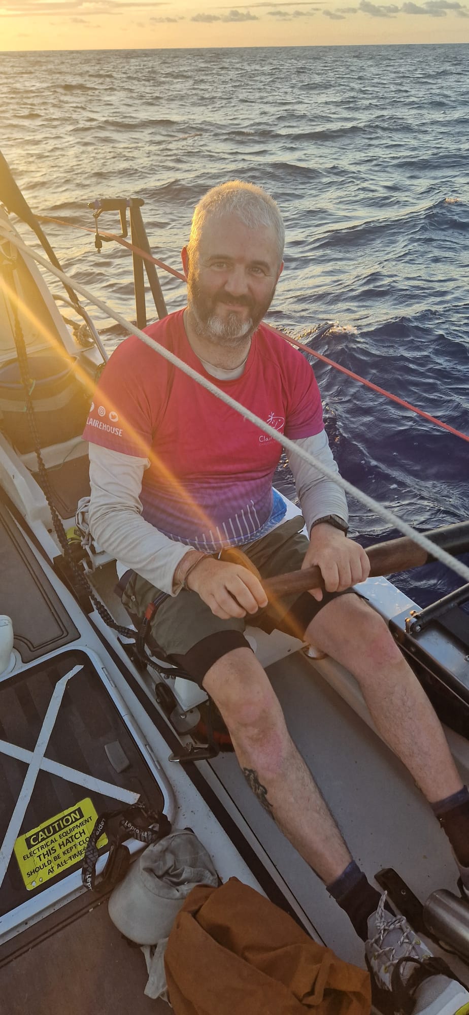 Damian McCafferty sailing the Atlantic on behalf of Claire House