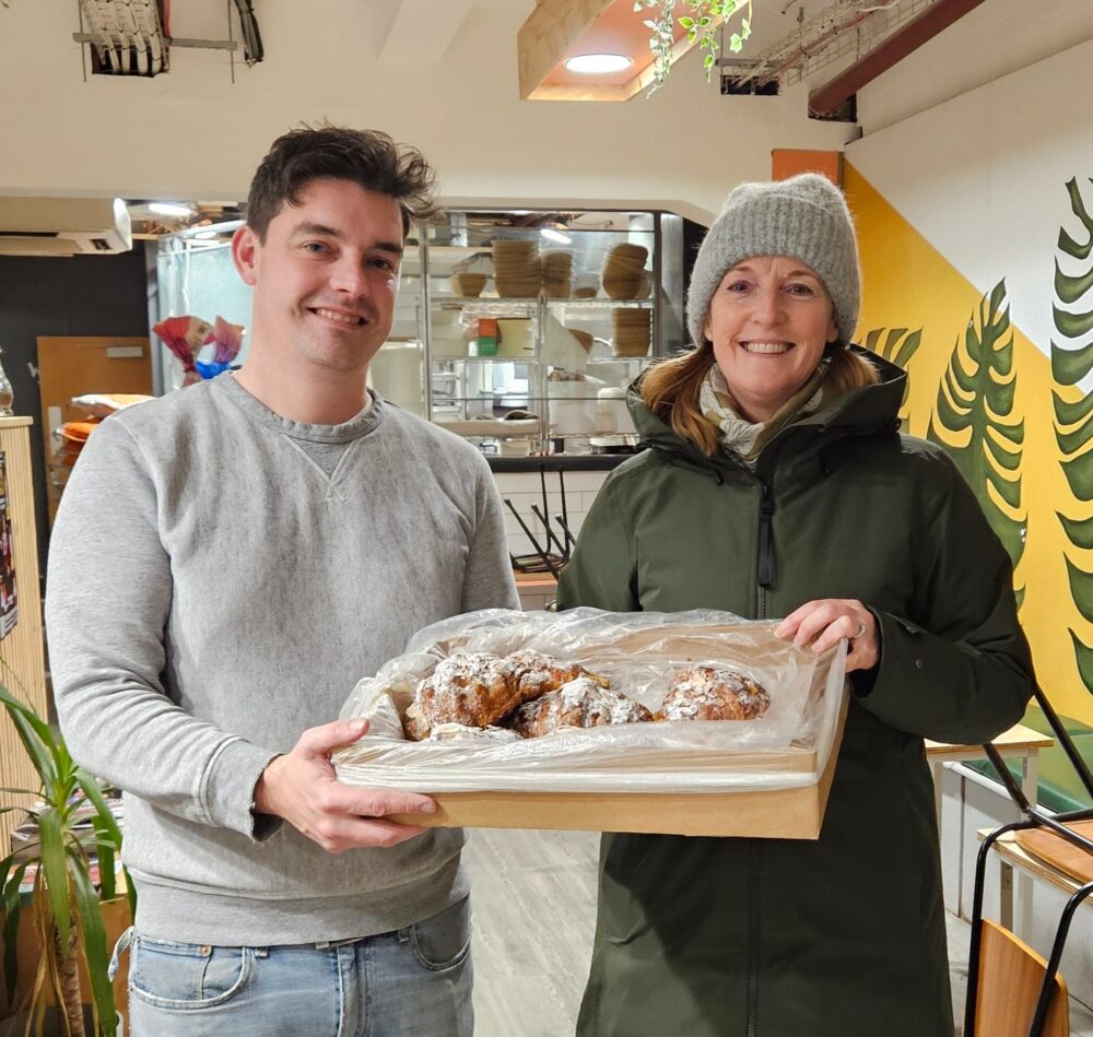 Debby collecting croissants from Bean There on Rose Lane in Mossley Hill