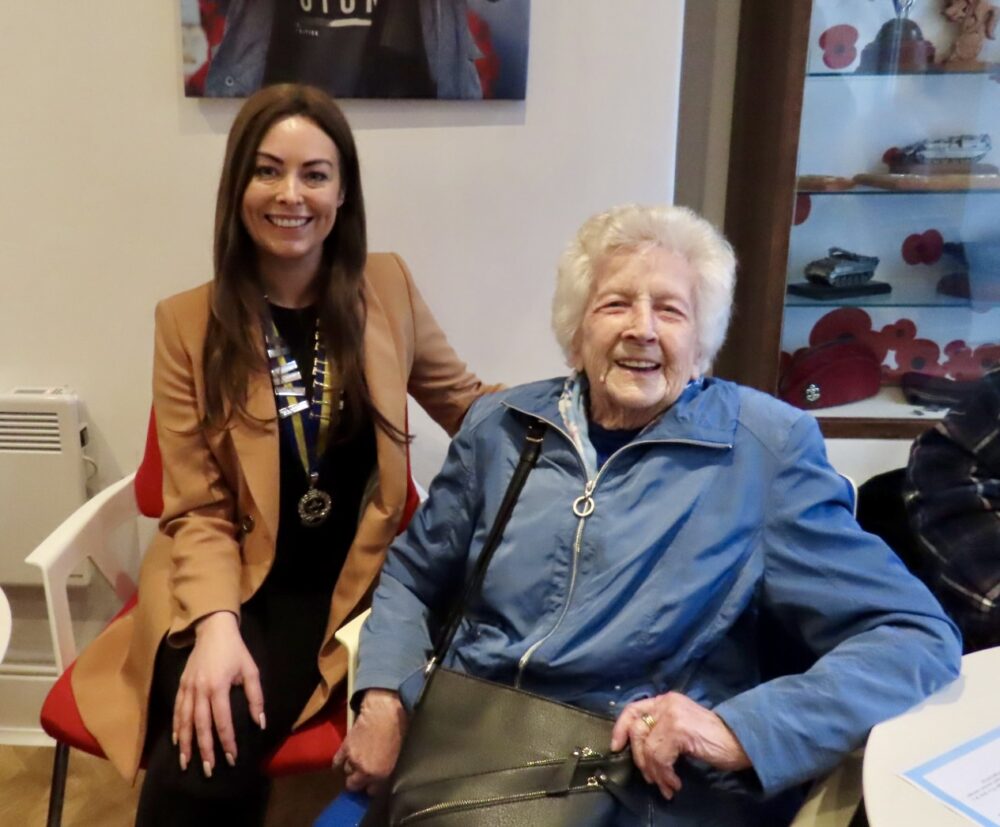 Frances Jackson has celebrated her 100th birthday party at Southport Armed Forces Community Hub. She was supported by Southport Royal British Legion, with President Serena Silcock-Prince and Chairman Major Nick McEntee presenting a 100th birthday cake. Photo by Andrew Brown Stand Up For Southport