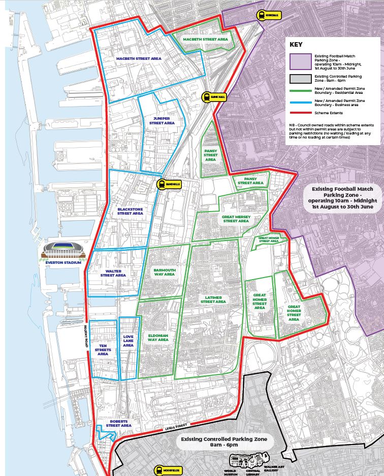 Map of new parking zone for Everton FC’s new stadium. Credit: Liverpool City Council